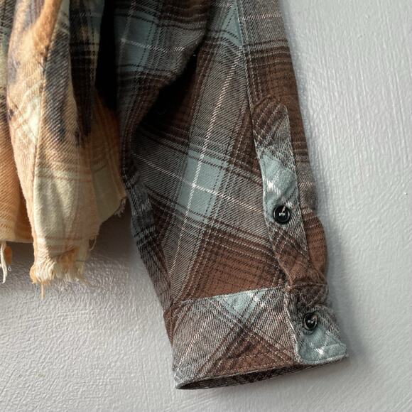 Oli & Hali Cropped Flannel Size L Plaid Shirt Boho Grunge Lagenlook Distressed - Picture 5 of 10